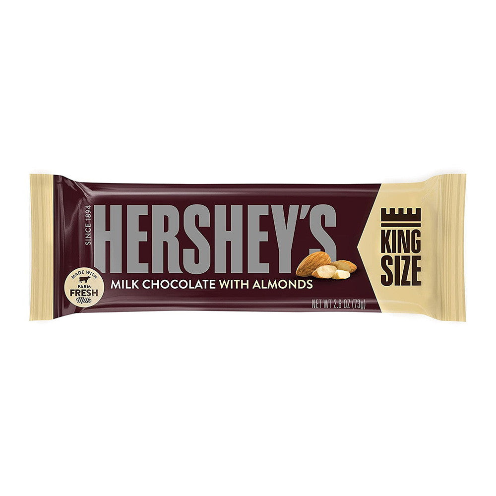 Hersheys Milk Chocolate with Almonds King Size Candy Bar, 2.6 Oz